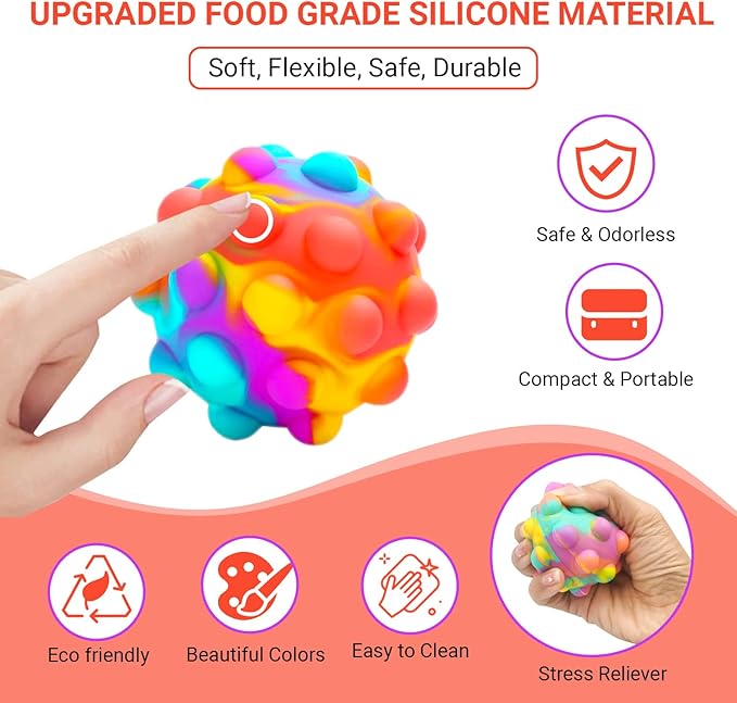 RadBizz Push Pop Bubble Fidget Sensory Toy Ball - for Autism, Stress, Anxiety - Kids and Adults (Multicolor Ball)