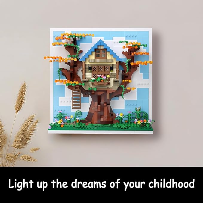 Micro Brick Eif Tree House Building Set, 3D Wall Art Home Office Decoration or Table Display, Creative Building Craft Set, Ideas Gift Building Toy for Adults,Teens Ages 8+ Kids