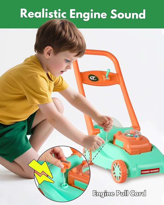 Kids Lawn Mower with Realistic Grass-Cutting Action and Sounds – No Batteries Required | Fun Outdoor Push Toy, Birthday Gift & Halloween Present for 3, 4, 5, 6, 7, 8 Year Old Boys and Girls (Green)