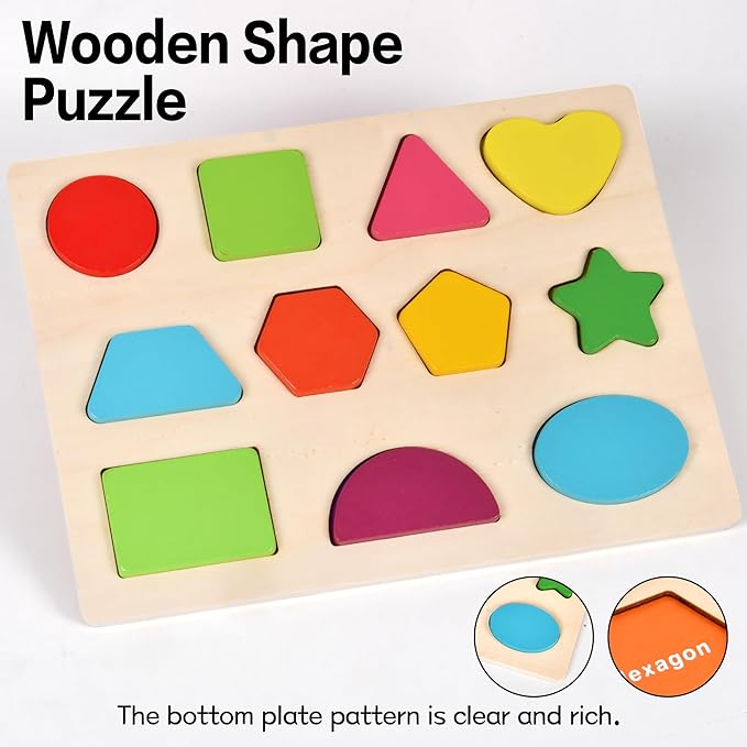 Shape Puzzle Wooden Puzzle for Toddlers 3 4 5 Year Old Puzzles Learning Toys, Shape Block Floor Puzzles Toy Kids Ages, Preschool Educational Board Game for Boys and Girls Gifts Toddler