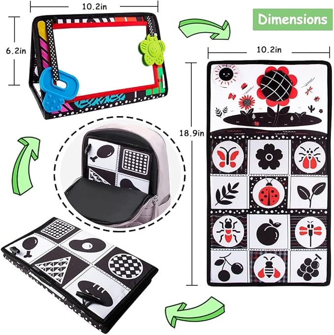 teytoy Tummy Time Mirror Infant Newborn Toys 0-3 Months Brain Developmental Baby Mirror Tummy Time Black and White High Contrast Baby Toys 4 6 9 12 Month Boys Girls Crawling Sensory Toy
