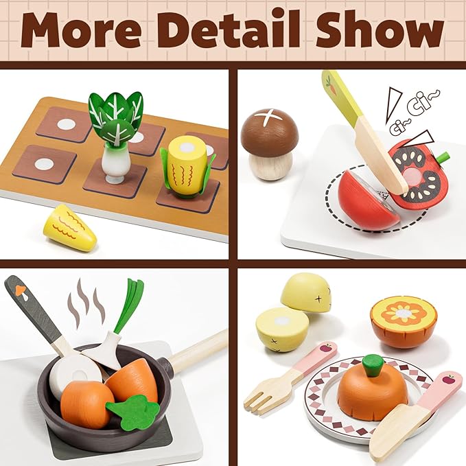 Wooden Play Food Sets for Kids Kitchen, Farm to Table, Play Kitchen Accessories Cutting Vegetables Toy, Pretend Play Food Cooking Games, Learning Resources Food for Kids 3+