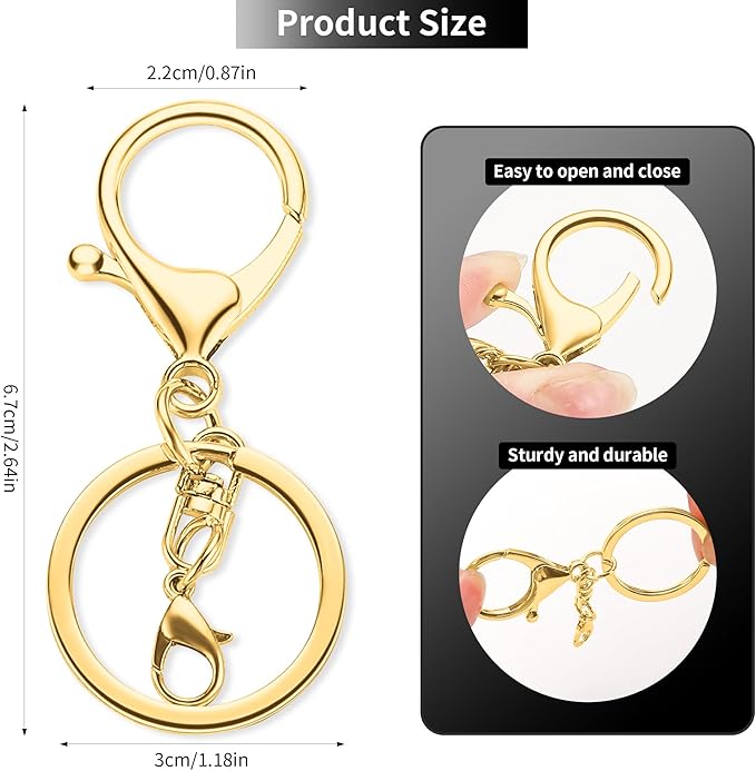10 Pack a Set Metal Lobster Claw Clasps and Key rings, Key chain Accessories, Keychain Making kit for Keys, Art Crafts, Jewelry Making, Silver - Gold