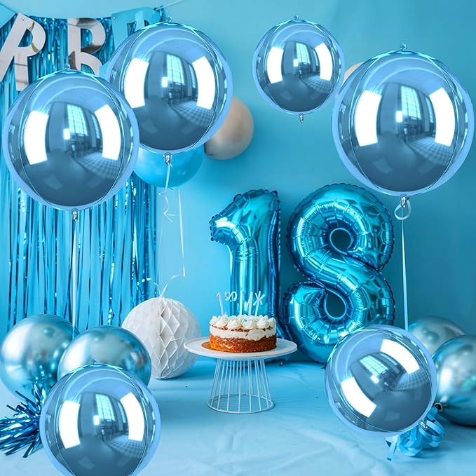 Blue Giant 4D Foil Balloons, Saxuxu 6Pcs Large Metallic Blue Round Balloons, 22 Inch Big Round Foil Balloon for Blue Sea Birthday Party Baby Shower Wedding Decorations