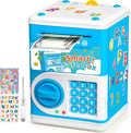 ATM Piggy Bank for Boys Girls, Vcertcpl Mini ATM Coin Bank Money Saving Box with Password Code, Kids Safe Money Jar for Real Money with Auto Grab Bill Slot, Great Gift Toy Bank for Kids (Blue)