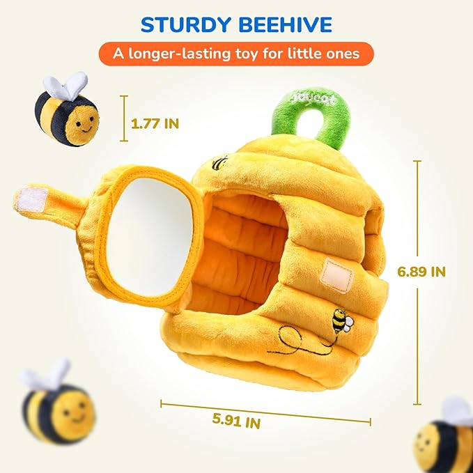 JoyCat Baby Toys 6-12 Months - Soft Baby Beehive with 5 Sensory Bees - Rattle, Crinkle Paper, Squeaker, Mirror, Busy Montessori Soft Toys for Toddlers 0-3 Years Old - Baby Christmas Birthday Gift