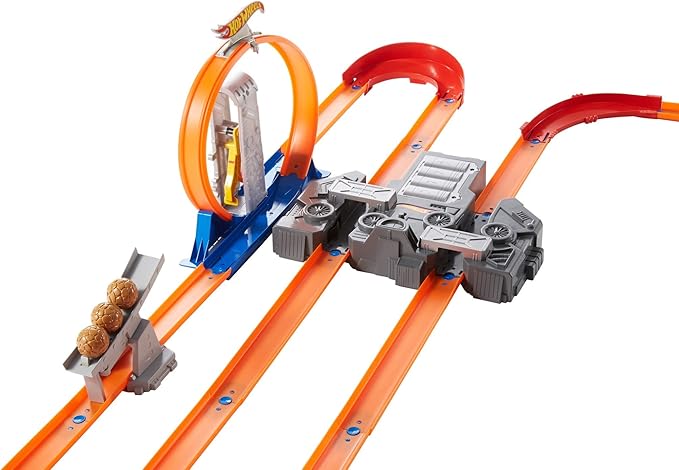 Hot Wheels Toy Car Track Set, Track Builder Playset Total Turbo Takeover with 1:64 Scale Vehicle, Motorized Booster & Multiple Configurations
