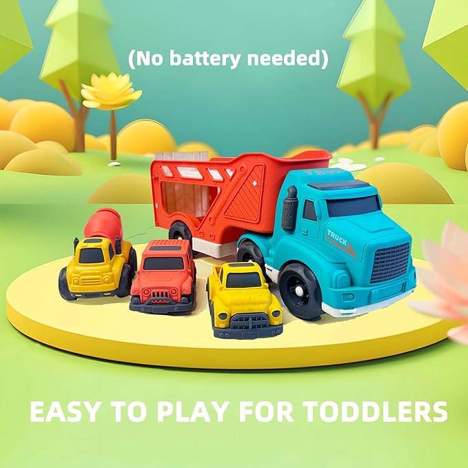 4 Pcs Toddler Car Toys for 2 3 4 5 Years Old, Carrier Truck 3 in 1 Transport Pickup Truck, Mixer Cement,SUV Toy Car, Christmas Birthday Gifts for Kids Toys Boys Girls,Sand Toys