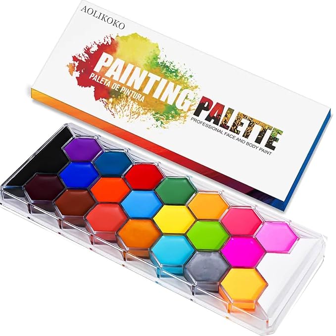 22 Colors Professional Face Body Paint Kit, Face & Body Paint Kit for Halloween,including 22 Colors Face&Body Paint,10 smooth Blue Brushes,30 sheets Black White Special Effects