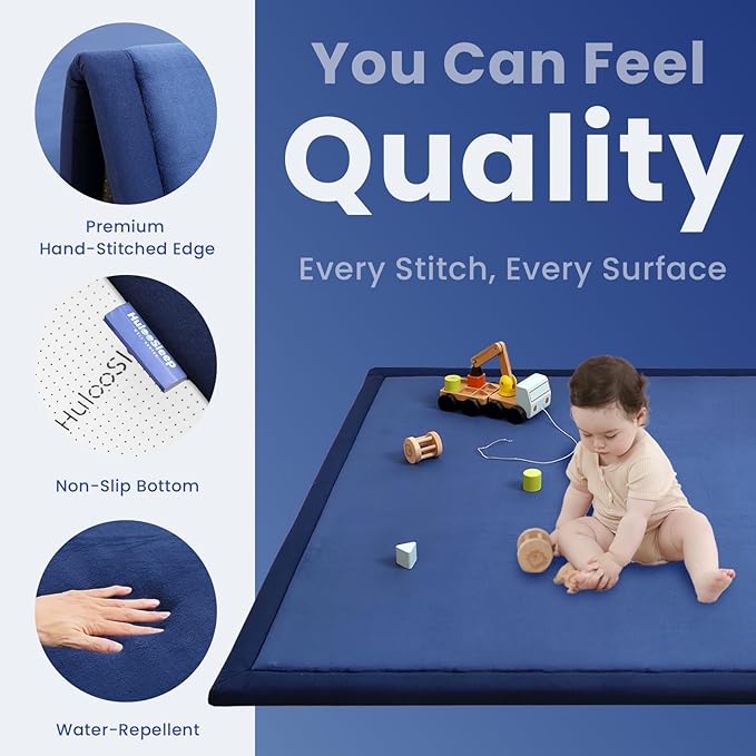 Baby Play Mat for Floor,1.3" Thick Memory foam Tummy Time Mat,Soft Coral Velvet Nursery Rug,Extra Large Non Slip Crawling Mats for Toddlers,Infants,kids,Yoga,Tatami Style for Living Room(Royal Blue)