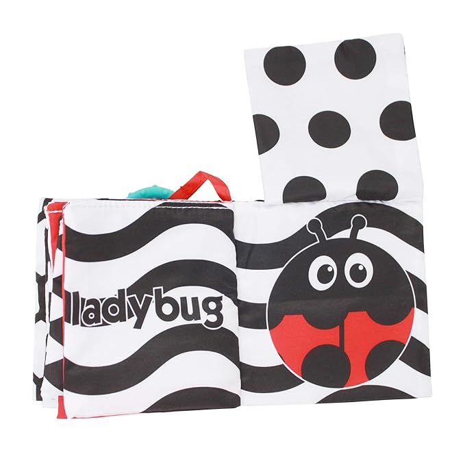 Sassy Peek-a-Boo Activity Book with Attachable Link for On-The-Go Travel, Sensory Play, Black & White, Ages 0+ Months (Pack of 12)