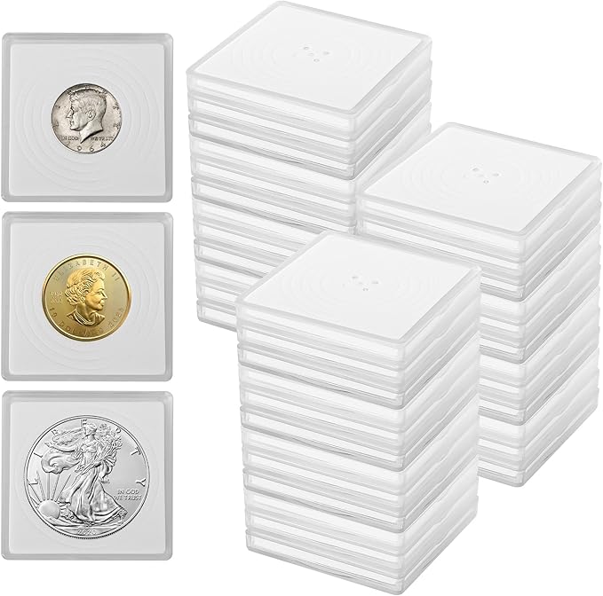 20 Pcs Coin Holders for Collectors, Clear Coin Cases with 5-Size Sponge Gaskets 20/25/30/35/40mm, Plastic Coin Slabs and Coin Protectors for Silver Dollar Collectors Collection Supplies, White