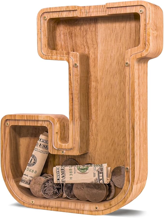 Wooden Letter Piggy Bank for Kids Larger Letter Piggy Bank for Boys and Girls Personalized Piggy Bank Initial Coin Bank Wood Kids Money Bank for Birthday and Festival