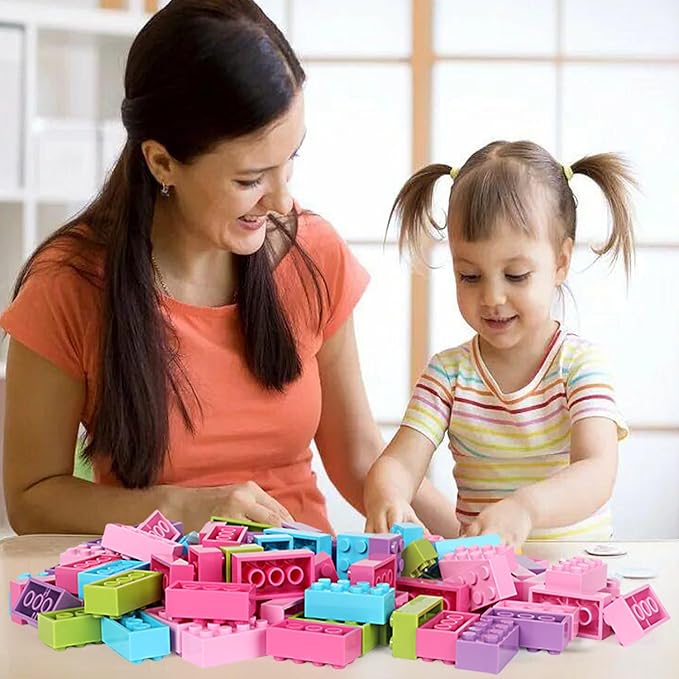 Building Bricks 121 Pieces 2x4 Multi-Color Building Block,Compatible with Classic Building Block,Creative Building Block Toys for Kids(Pink,Blue,Purple,Green,Rose red)