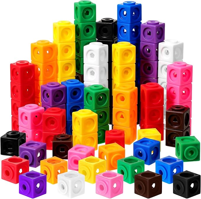 Jenaai 100 Pcs Linking Cubes Plastic Math Cubes Manipulative Counting Blocks STEM Snap Blocks Connecting and Counting for Early Math and Construction, Homeschool Preschool Supplies(Cute)