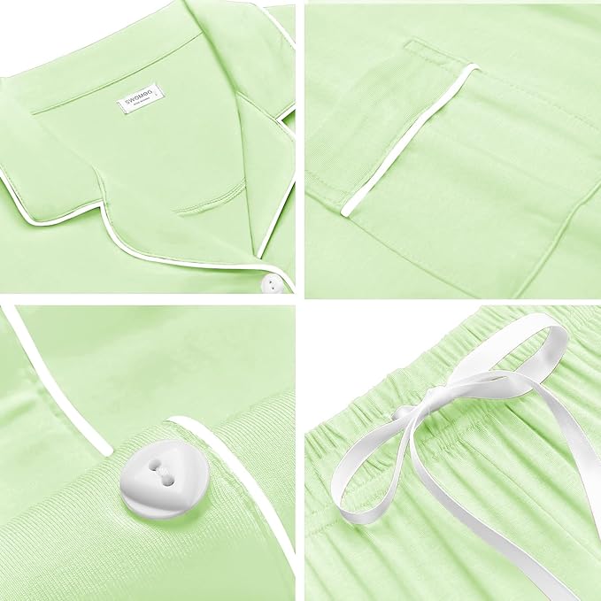SWOMOG Womens Button Down Pajamas Set Short Sleeve Sleepwear Bride Soft Pj Lounge Sets XS-3XL