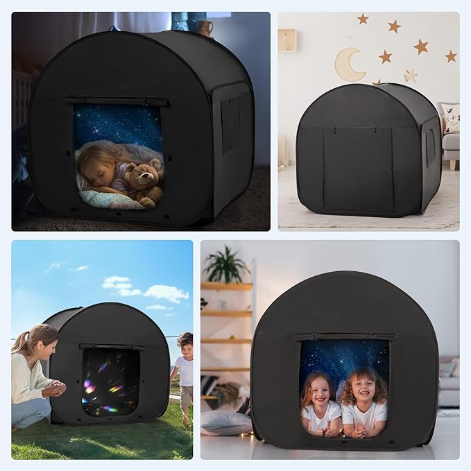 OUTREE Sensory Tent 47 * 47 * 47 in, Black Print, Sensory Room for Kids with Autism, Pop Up Play Tent