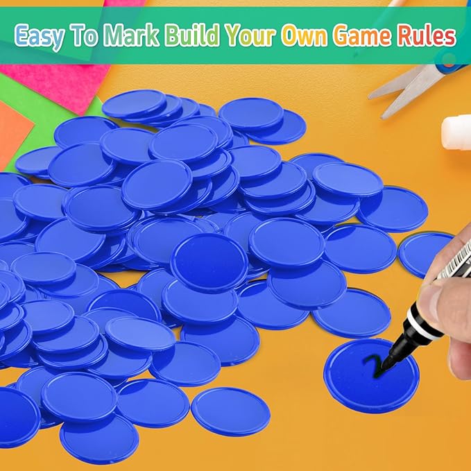 Coopay 1000 Pieces 1 Inch Bingo Chips Bulk, Bingo Markers for Math Practice, Plastic Learning Counters Disks Counting Discs and Poker Chips Game Tokens Kids Reward (Blue)