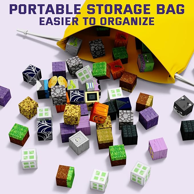 Halloween Magnetic Blocks 100 Pieces for Kids, Magnetic Tiles 3D Sensory Construction Building Dog Pumpkin, Magnet Cubes Stacking Toys Games for Toddlers Boys Girls Ages 3+