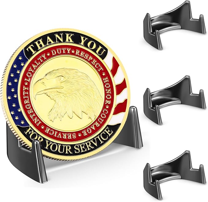 4 Pcs 1.69 Inch Metal Challenge Coin Display Stand Military Coin Holder Medallion Token Holder for Veterans Collectors Fits 2 Inches and up Coins Medals Pocket Watches (Black)