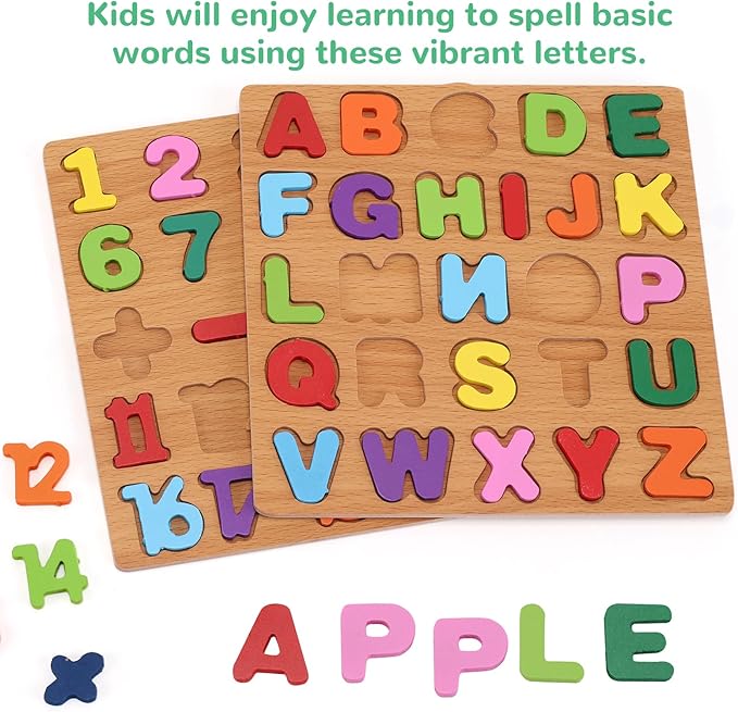 Alphabet Wooden Puzzles for Toddlers 3-5, Pack of 3 ABC, Number and Shape Puzzle, Preschool Educational Learning Toys with Puzzle Board & Letter Blocks for Girls Boys Ages 3 4 5 Years Old