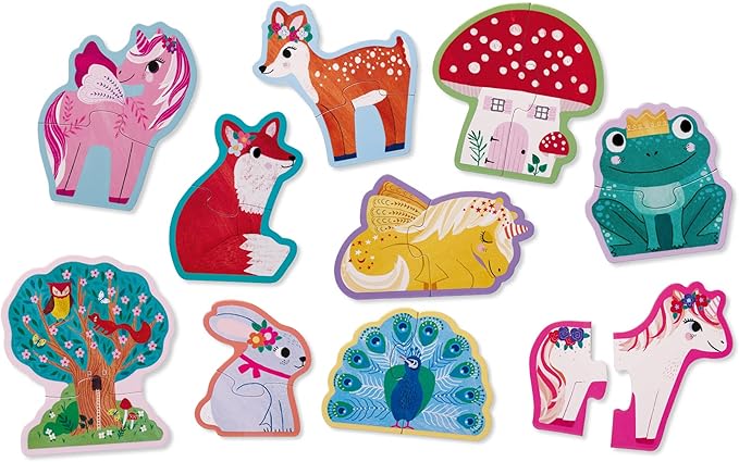Crocodile Creek Let’s Begin Puzzle - Ten 2-Piece Beginner Puzzles for Ages 2 and Up - Heavy-Duty Storage Canister with Handle - Colorful Unicorns Design - Each Puzzle is 6" L x 4" H Finished