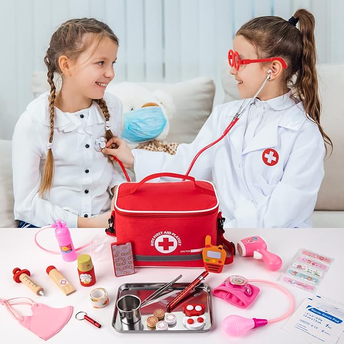 Doctor Kit for Kids, 34 Pcs Kids Doctor Playset Kit for Toddlers 3-5 with Medical Storage Bag & Real Stethoscope, Fun Role Playing Game, Doctor Play for Toddlers Kids Boys Girls Ages 3+