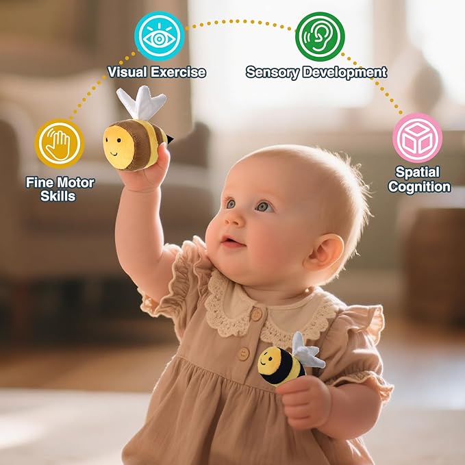 Baby Toys for 1 Year Old, Soft Beehive with 5 Stuffed Bees, Crinkle, Rattle, Mirror, Montessori Toys for One Year Old Birthday Gift, Babies Sensory Balls for 12-18 Month Baby