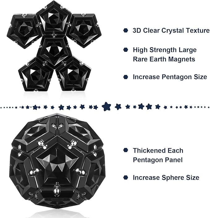 LAFFTRAK Magnetic Fidget Sphere Magnet Toys - Crystal Black - Magnets Sensory Toys - 12 Piece Set - Creativity Beyond Imagination, Inspirational, Recreational, Fun Desk Toy for Adults