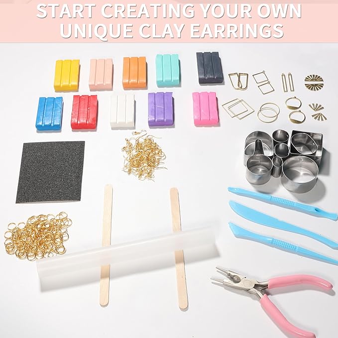 Patemby 183PCS Polymer Clay Earring Making Kit for Art Crafts Gifts Teen Girls and Adults, Ages 8-12 Year Old DIY Polymer Clay Earring Jewelry Craft Making Gift Set