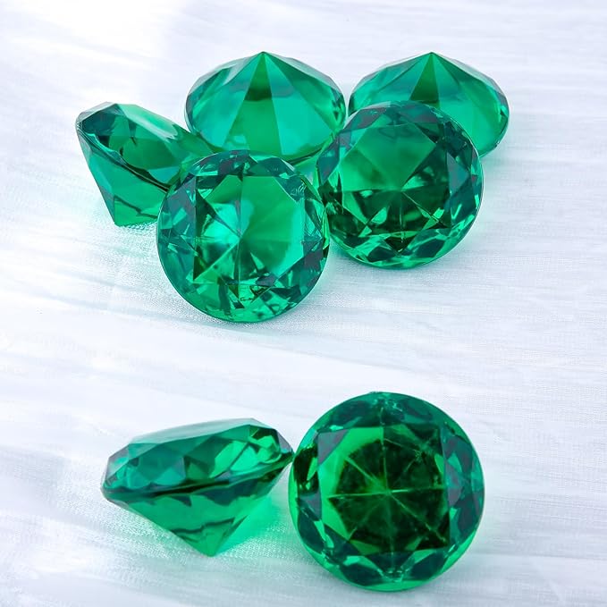 Niceup 26PCS Fake Emeralds Green Gemstones Plastic Acrylic Diamond Gems Toys Big 1.5in Kid Diving Gem Pool Toy Party Decorations Crafts