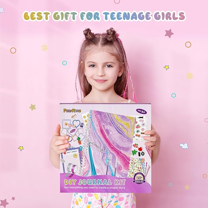 PERRYHOME DIY Journal Kit for Girls Ages 8-14, DIY Girl Journal Set for Teenage Girls Scrapbook & Diary Kits, Journaling Art Crafts Kit Teen 8 9 10 11 12 13 14 Year Old Girl Birthday Gifts - Purple