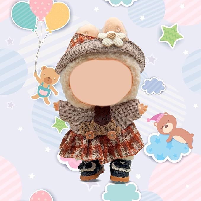 Clothes for 17cm Doll, 2 PCS Cute Brown Hat & Dress Set, Dress up Outfit Exquisite Accessories for Dolls