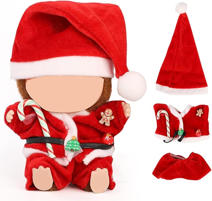 Doll Clothes for Labubu(NO Doll), for 17/15cm Plush Dolls, Clothing Suit Toy Figurine Outfit Set Dress Up with Kawaii Style Accessories, Skirt or Overall and Cute Hat or Headwear (SD1)