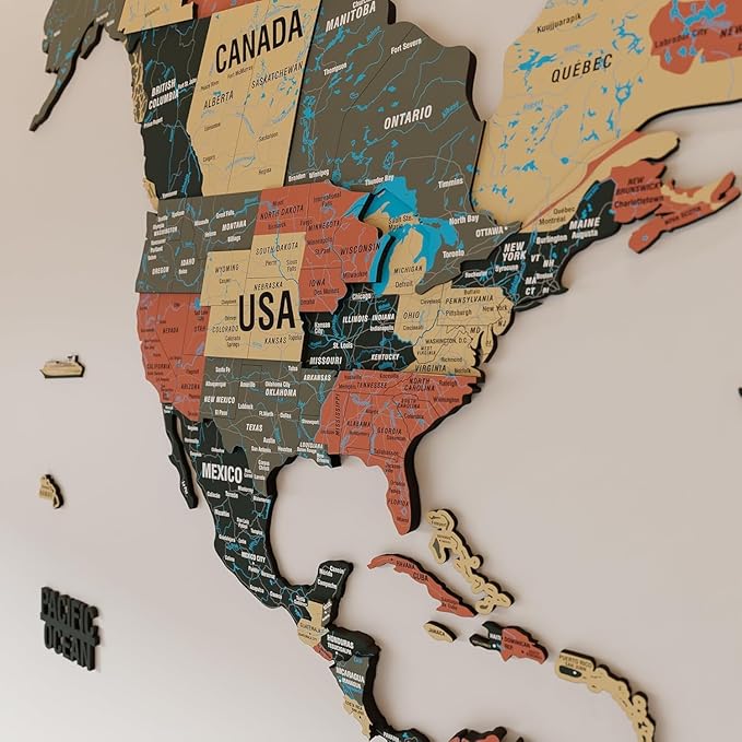 Colorfull Worlds 3D Wooden World Map Wall Art - Premium Multicolored World Travel Art for Wall Decor with Push Pins- Ideal Housewarming Gift & Travel Tracker (Large, Sage)