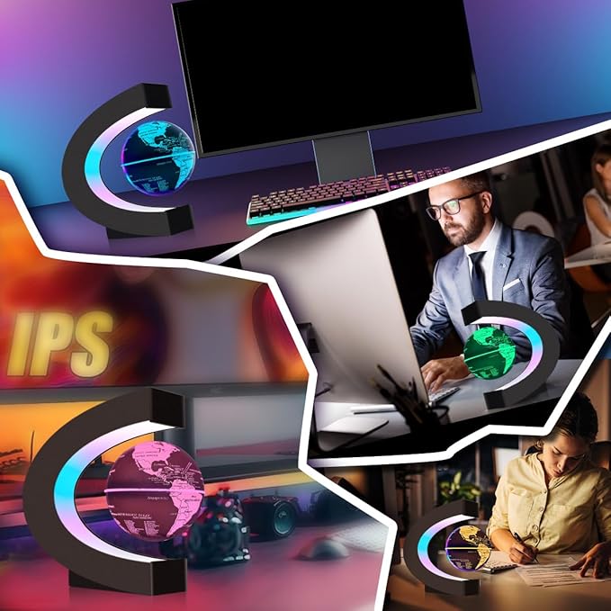 Magnetic Levitating Floating Globe with Multicolor LED Lights, Cool Gadgets C Frame Floating Globe for Office Home Desk Decor, Cool Tech Gift for Men Father Husbands Boys