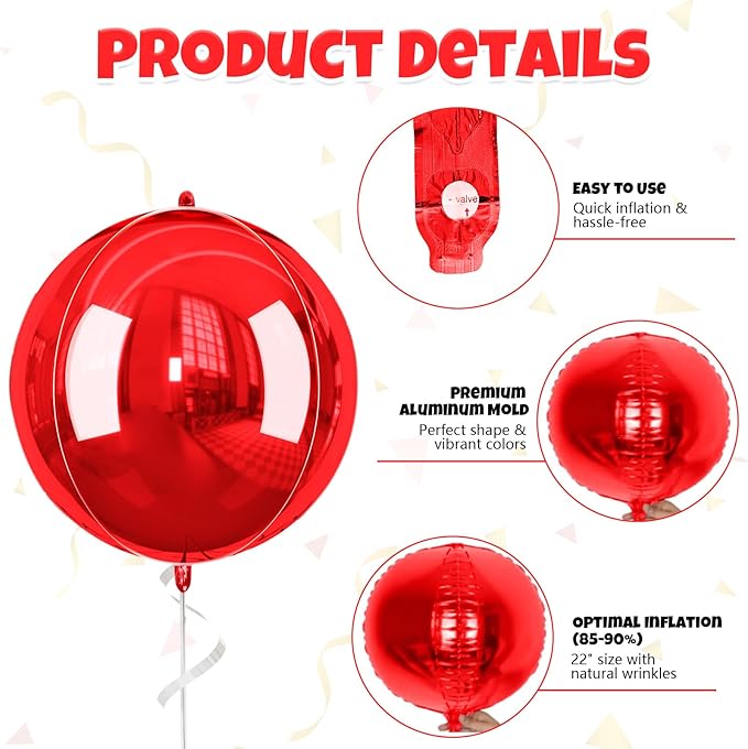 Christmas Foil Balloons Red Green Gold, 6 Pcs Red and Green Round Balloons, 22 Inch Big Round Foil Balloon for Christmas Party Decorations