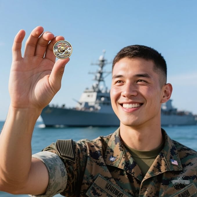 Marine Corps 250th Anniversary Challenge Coin – USMC Military Collectible with Gold Edge, Double-Sided Relief, Enamel Finish – Veteran Gift, Patriotic Souvenir (1775–2025)