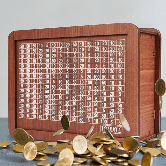 Wooden Coin Bank Money Saving Box, Cash Vault Wooden Savings Box, Wooden Digital Piggy Bank with Counting Target, Money Vault Savings for Boys and Girls (10000 Savings Challenge Box)