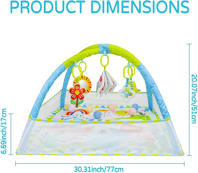 Dr.Rapeti Baby Play Gym Mat with Ball Pit Activity Gym Center Tummy Time Mat Thickened Mat Sensory Exploration Motor Skill Development for Newborn Infant Baby Toddlers