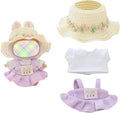 Clothes for Dolls Accessories (No Doll), Kawaii Shirt Skirt Outfit Set 3 Pieces for 15cm 17cm Doll Suit, Stylish Dolls Hat Shirt Clothing Set Replacement Purple