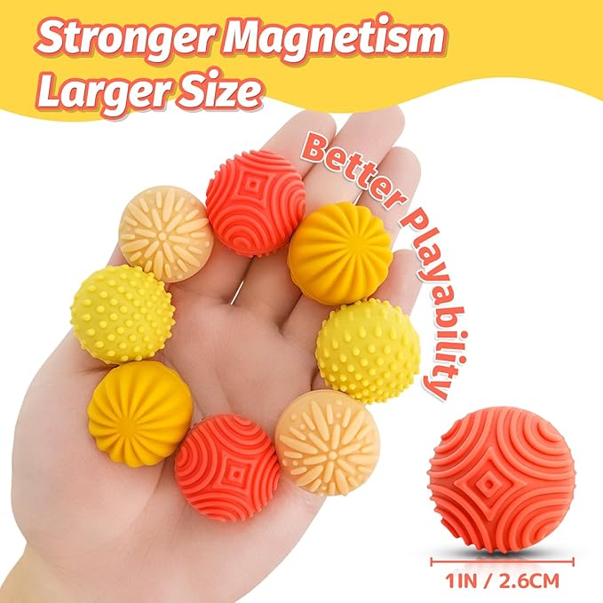 Fidget Magnet Ball Toys - 8 PCS Orange Texture Tactile Sensory Gift for Teens Adult ADHD Autism Anxiety, Silent Stress Relief Massage Roller Item Desk Toy for Home Office Calm Down with Case