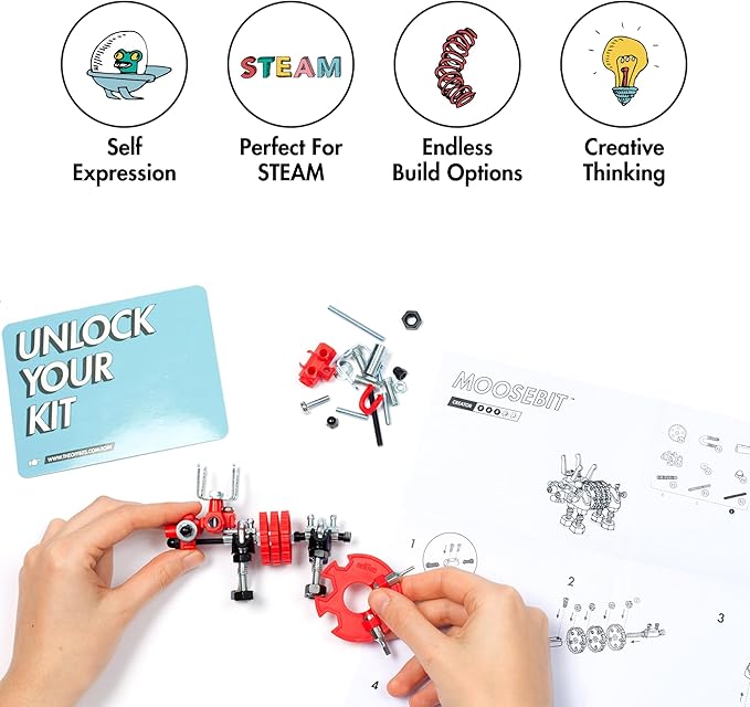 The Off Bits Erector Set: Animal Mini STEM Toys for Kids 6+, Toy Building Sets with Nuts & Bolts, STEM Building Toys Gifts for Boys and Girls (Red Moose)
