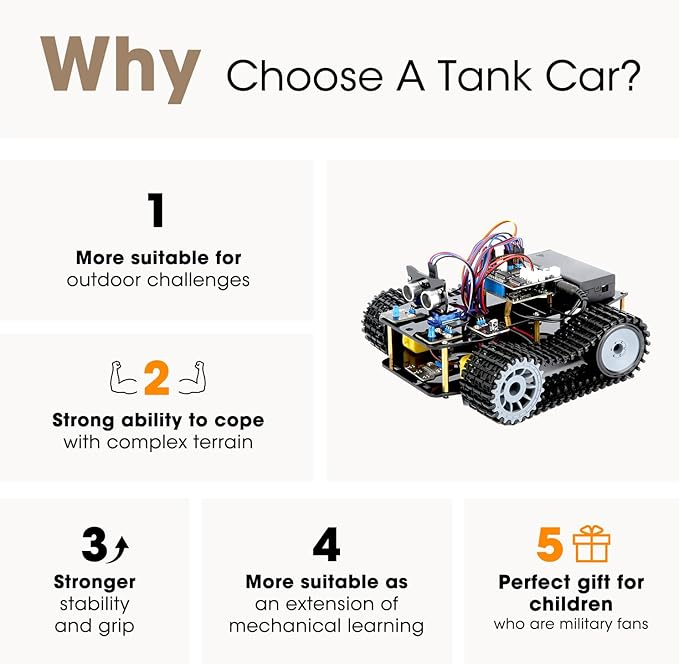 ACEBOTT Robot Kit, Robotics for Kids Ages 8-12, STEM Toys for Boys with Remote & App Control, Arduino & Scratch Compatible, Science Kits for Kids Age 8-12, Gift for Boys & Girls (Smart Robot Tank Car)
