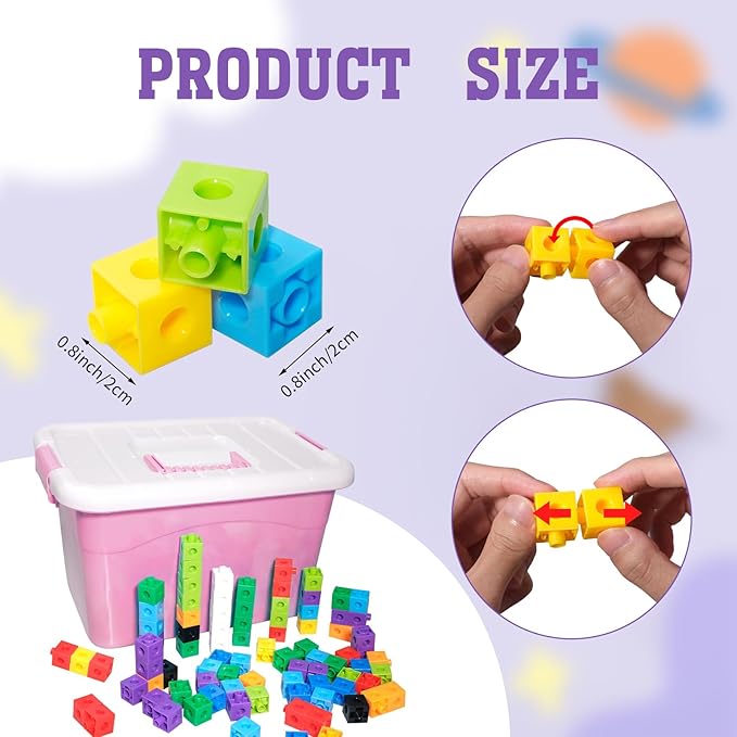 701 Pcs Math Learning Linking Cube with Pink Storage Container Counting Cubes Plastic Colorful Counting Blocks Math Manipulatives Classroom Learning Supplies for Home school Educational(Pink)
