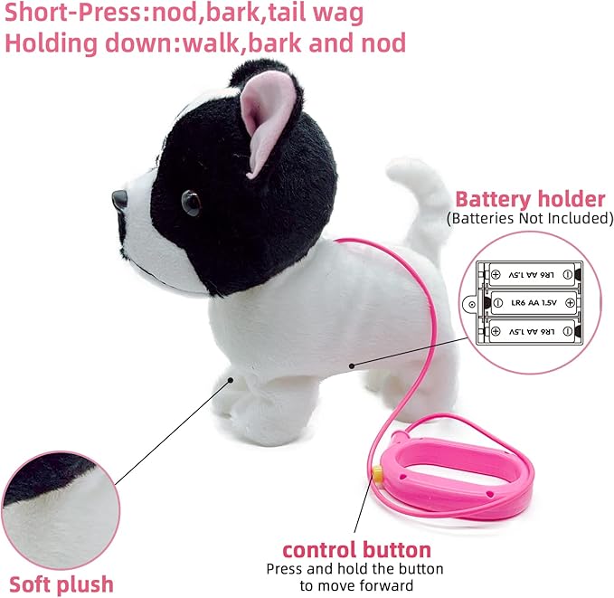 YH YUHUNG Walking French Bulldog Puppy Stuffed Animal with Remote Control Leash, Walking and Barking Bulldog on Leash Toy, Electronic Dog Toy for Kids Age 3-5
