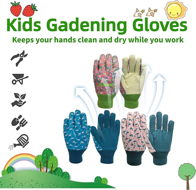 Kids Gardening and Garden Gloves for Toddler,Children's Yard Work Glove,Gift,Cute Pattern,Age3-8