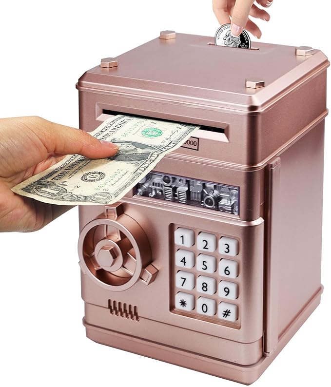 Electronic Piggy Bank with Password Lock & Mini ATM Function - Money Saving Box for Kids, Safe Coin Bank Toy for Ages 3 for Boys & Girls (Rose Gold)