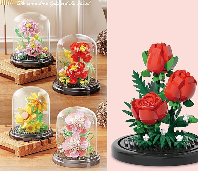 Jollcnoia Blue Dream Home Bouquets Dust Cover Set Building Toy Creative Assembly Bonsai Tree, Ideal for Valentine's Anniversaries Birthday