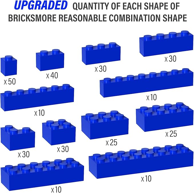300 Piece Blue Bricks Bulk Assortment Pack, Blue Brick Accessories for Building with 12 Size, Compatible with Lego Parts and Pieces(Color: Blue)